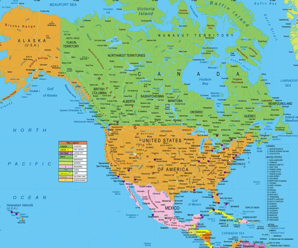 Usa And Canada Map ( North America ) For Gps Includes Hawaii And in Map of Canada and Alaska USA