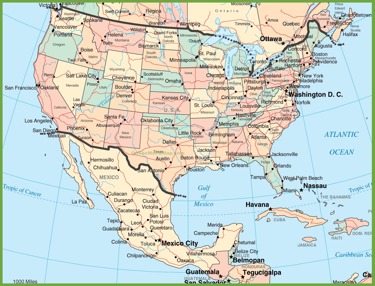 Usa And Mexico Map - Ontheworldmap for Map Of Usa And Mexico With Cities