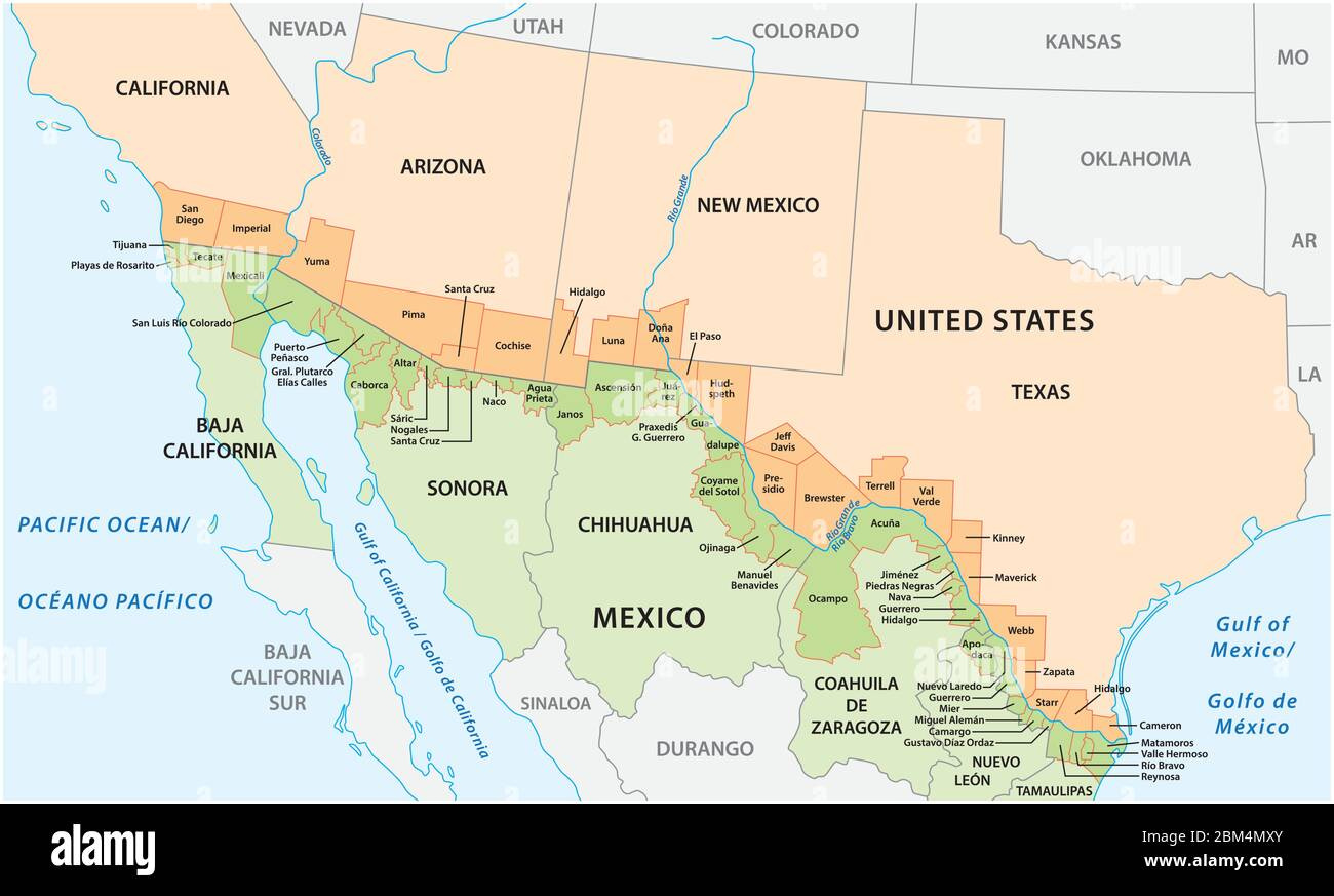 Usa Border Map Mexico -Fotos Und -Bildmaterial In Hoher Auflösung with Border Of Mexico And Usa Map