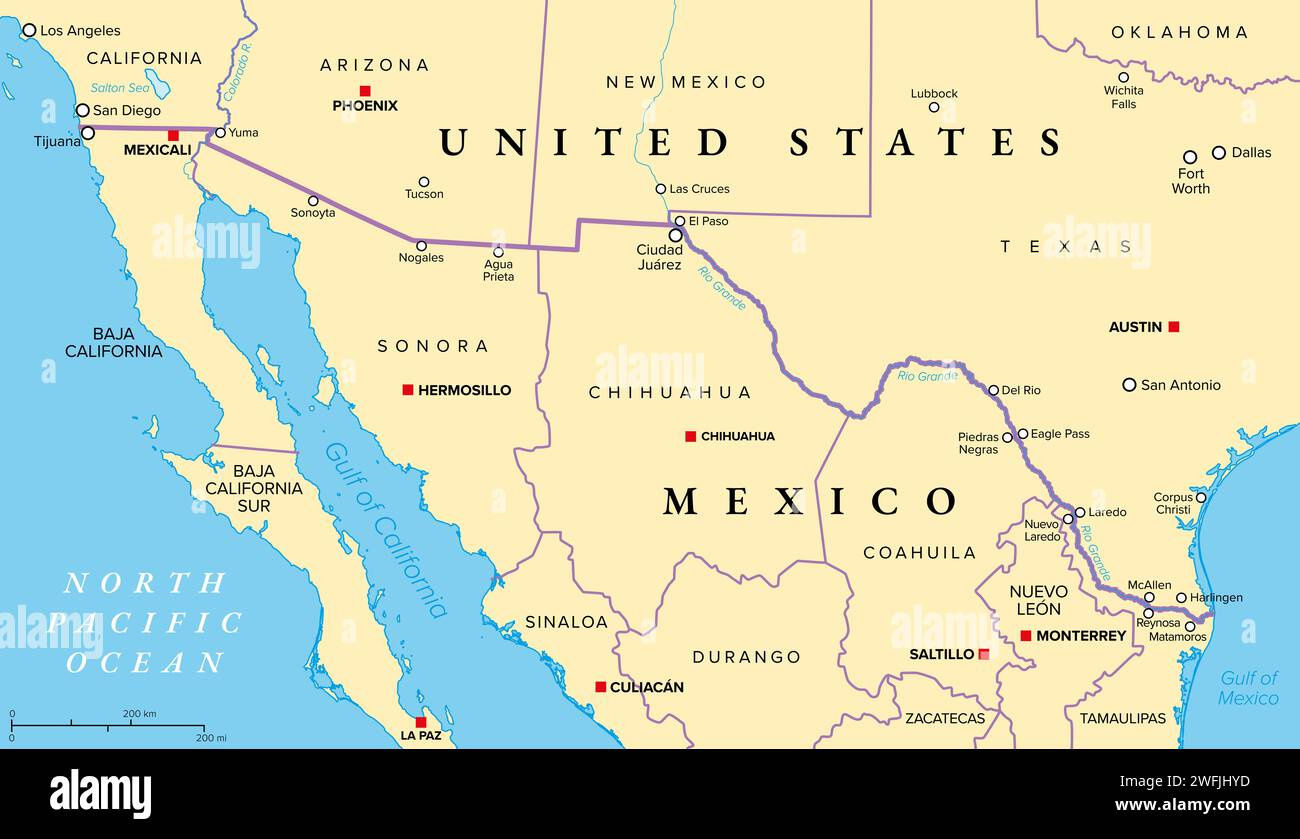 Usa Border Map Mexico Hi-Res Stock Photography And Images - Alamy in Map of USA and Mexico with Cities
