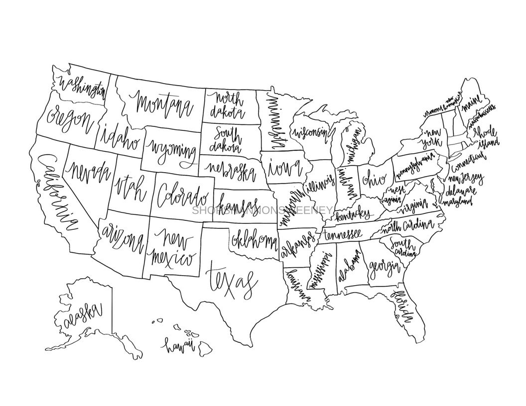 Usa Color In Map Digital Download, United States Map, Color In Map inside Map Of The Usa To Color