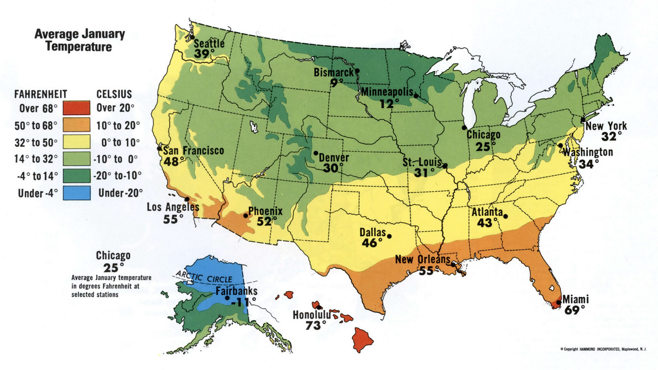 Usa January Temperature Map Free Map Of United States - Us Map in Temperature Map of USA In January