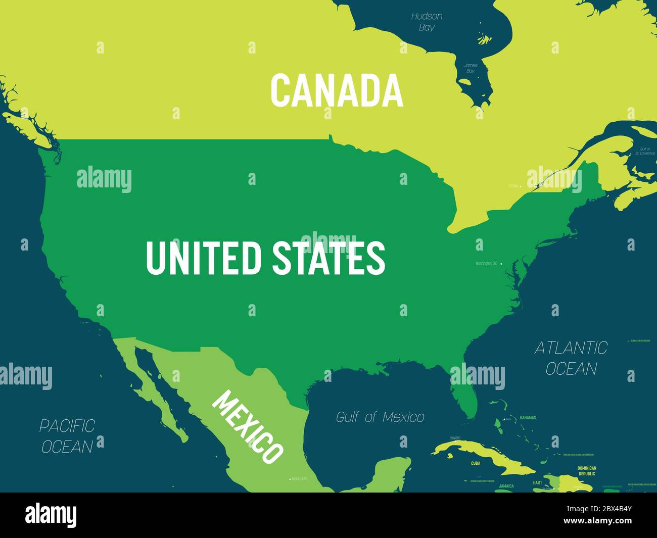 Usa Karte - Grüntöne Auf Dunklem Hintergrund. Hohe Detaillierte within Map of USA with Oceans Labeled