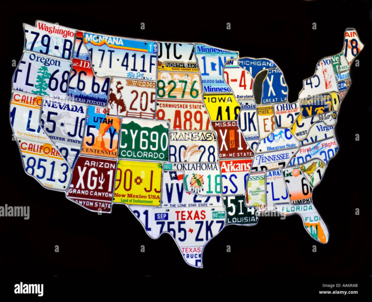 Metal License Plate Map of USA