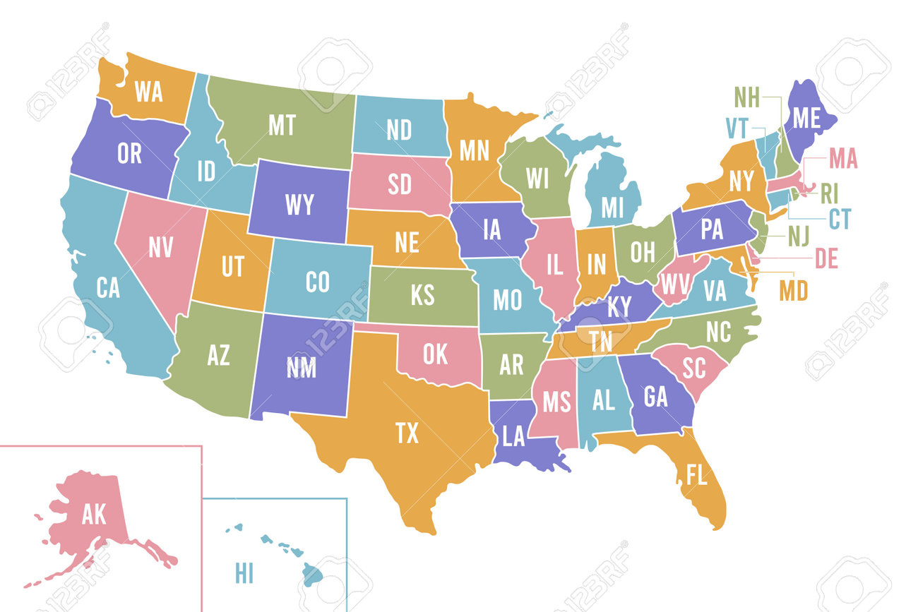 Usa Map With Abbreviated State Names. United States Of America for Map of the USA with Abbreviated State Names