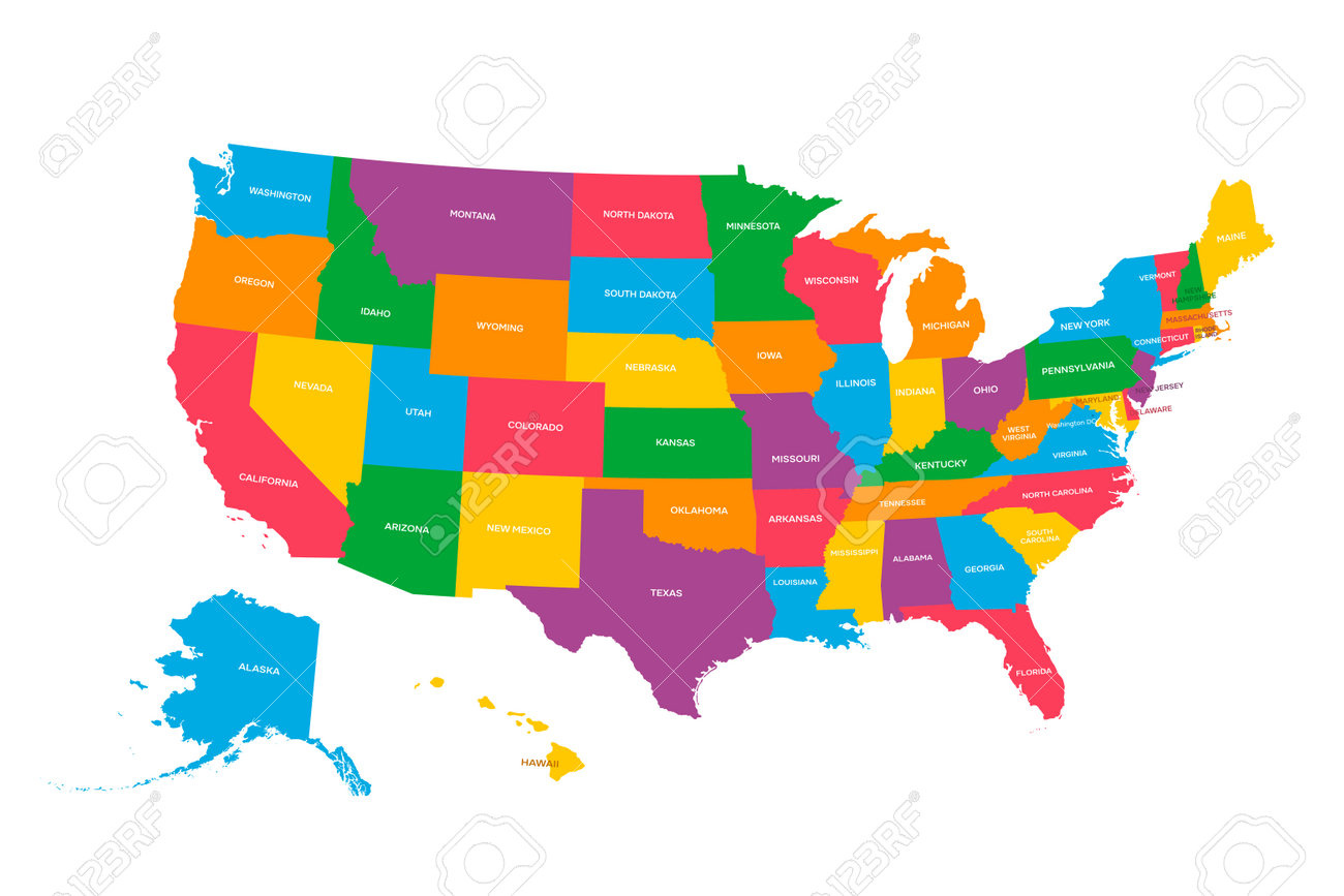 Usa Map With Geographical State Borders And State Names. United within Map of USA with State Borders and Names