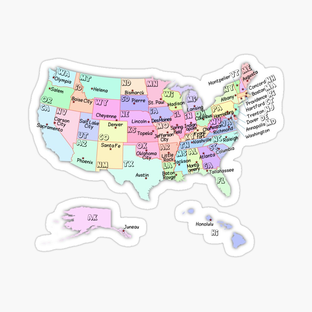 Usa Map With State Abbreviations And Capital Cities Names&amp;quot; Canvas pertaining to Map of USA with State Abbreviations and Capitals