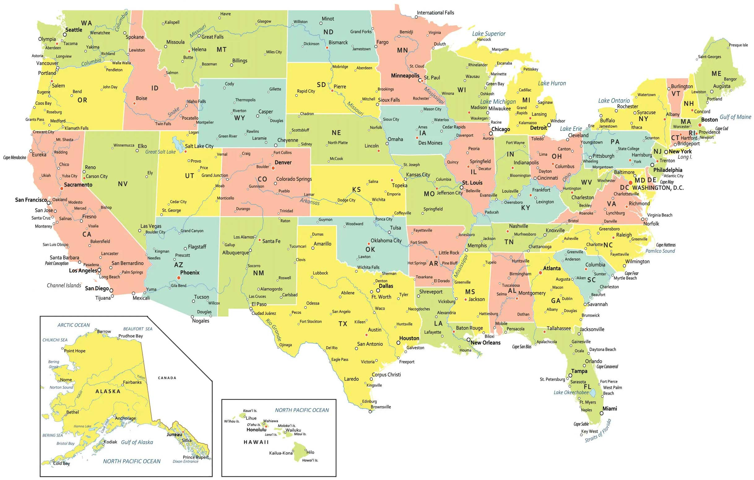 Usa Map With States And Cities - Gis Geography inside Map of USA with Major Cities and Capitals