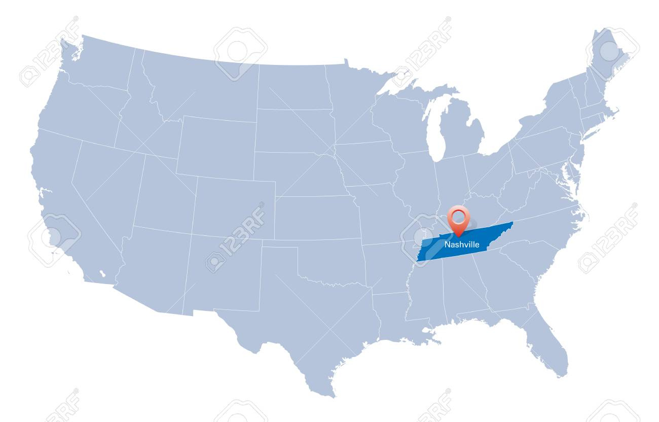 Usa Map With The Indication Of Tennessee State Royalty Free Svg in Nashville Tennessee On Map Of Usa