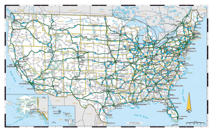 Driving Map of USA with States and Cities