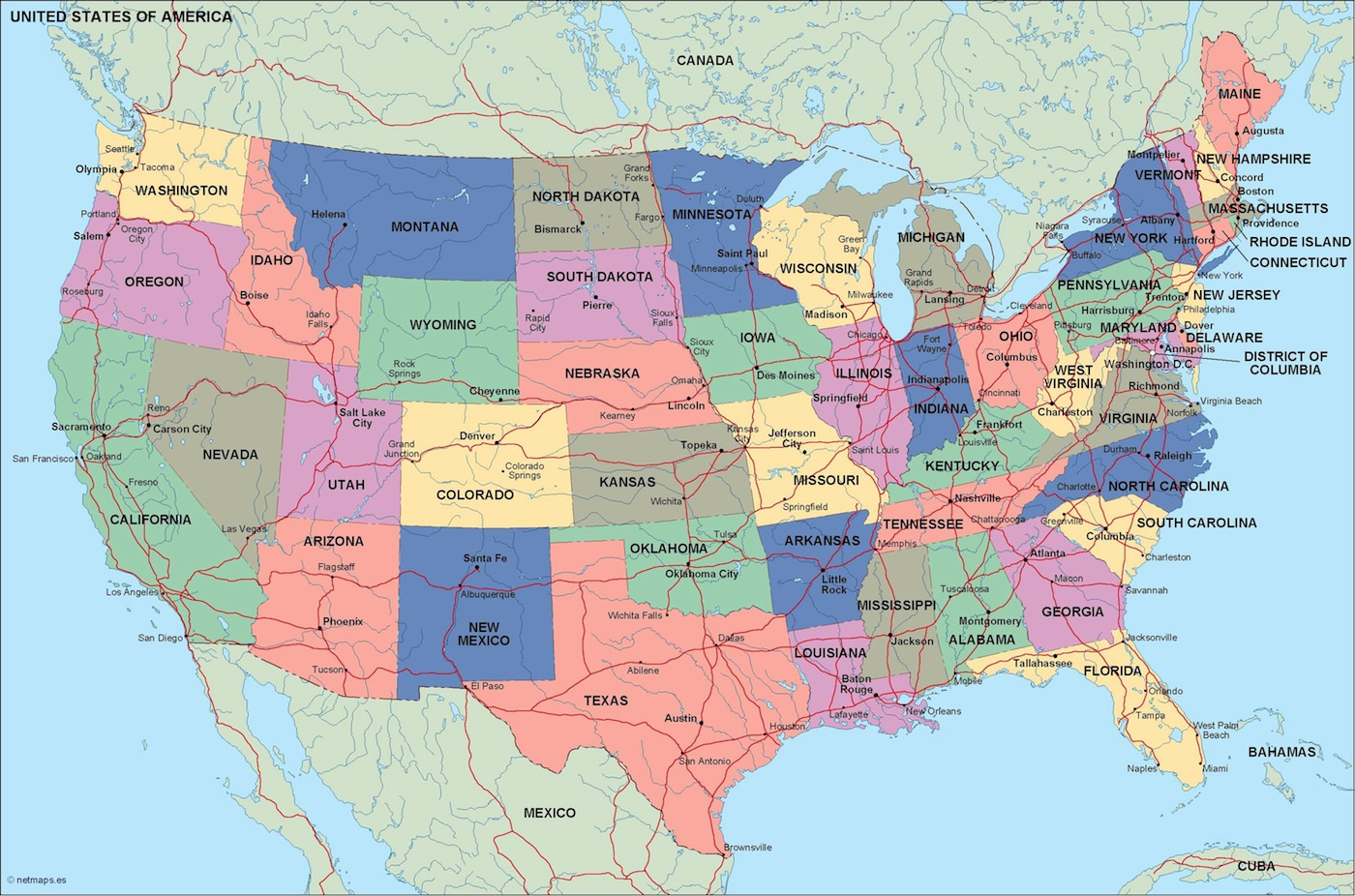 Usa Political Map intended for Political Map of USA with Major Cities
