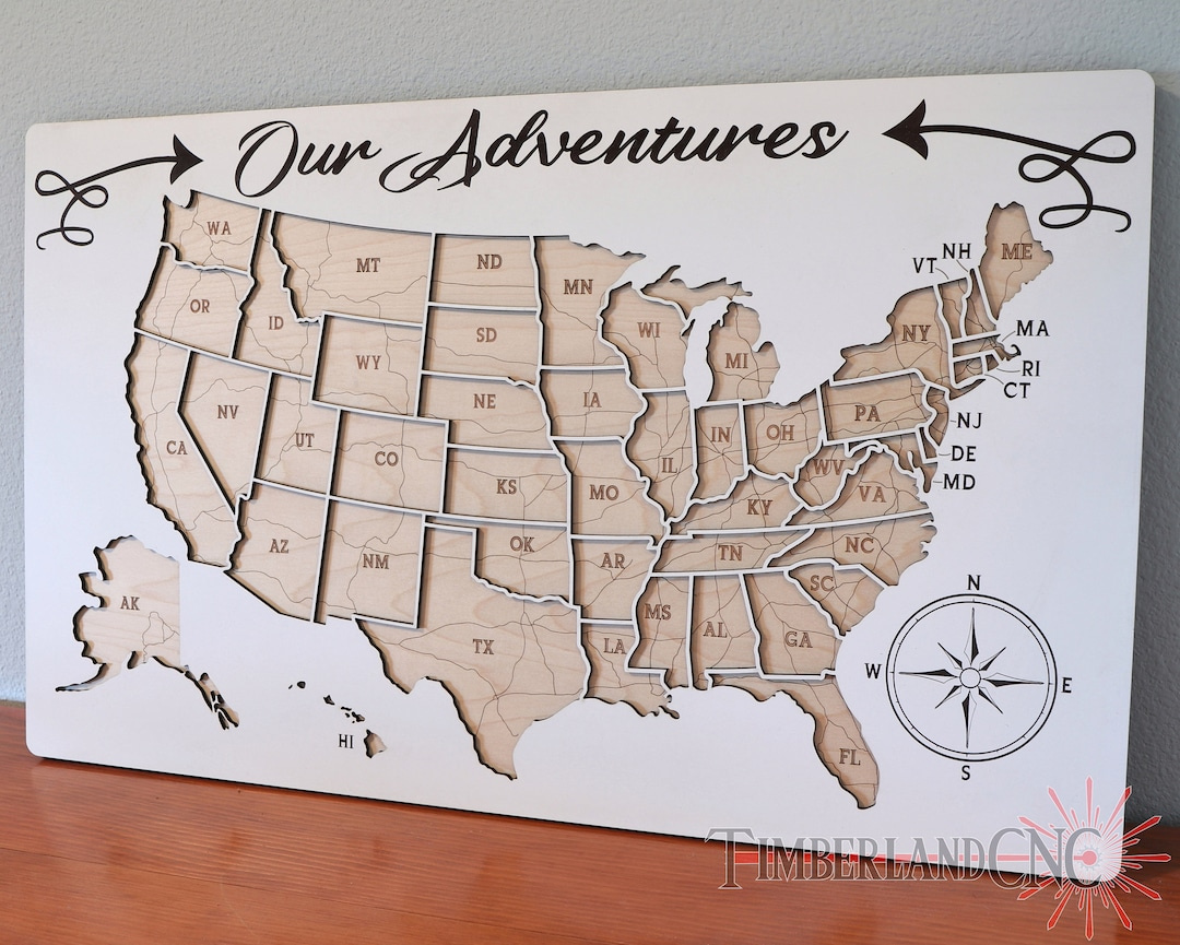 Usa Reisekarte, Landkarte, Svg, Lasercut-Datei - Etsy.de inside Map Of The Usa With Compass