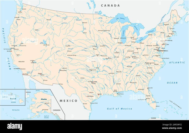 Map of Lakes and Rivers In USA Map of Lakes and Rivers In USA