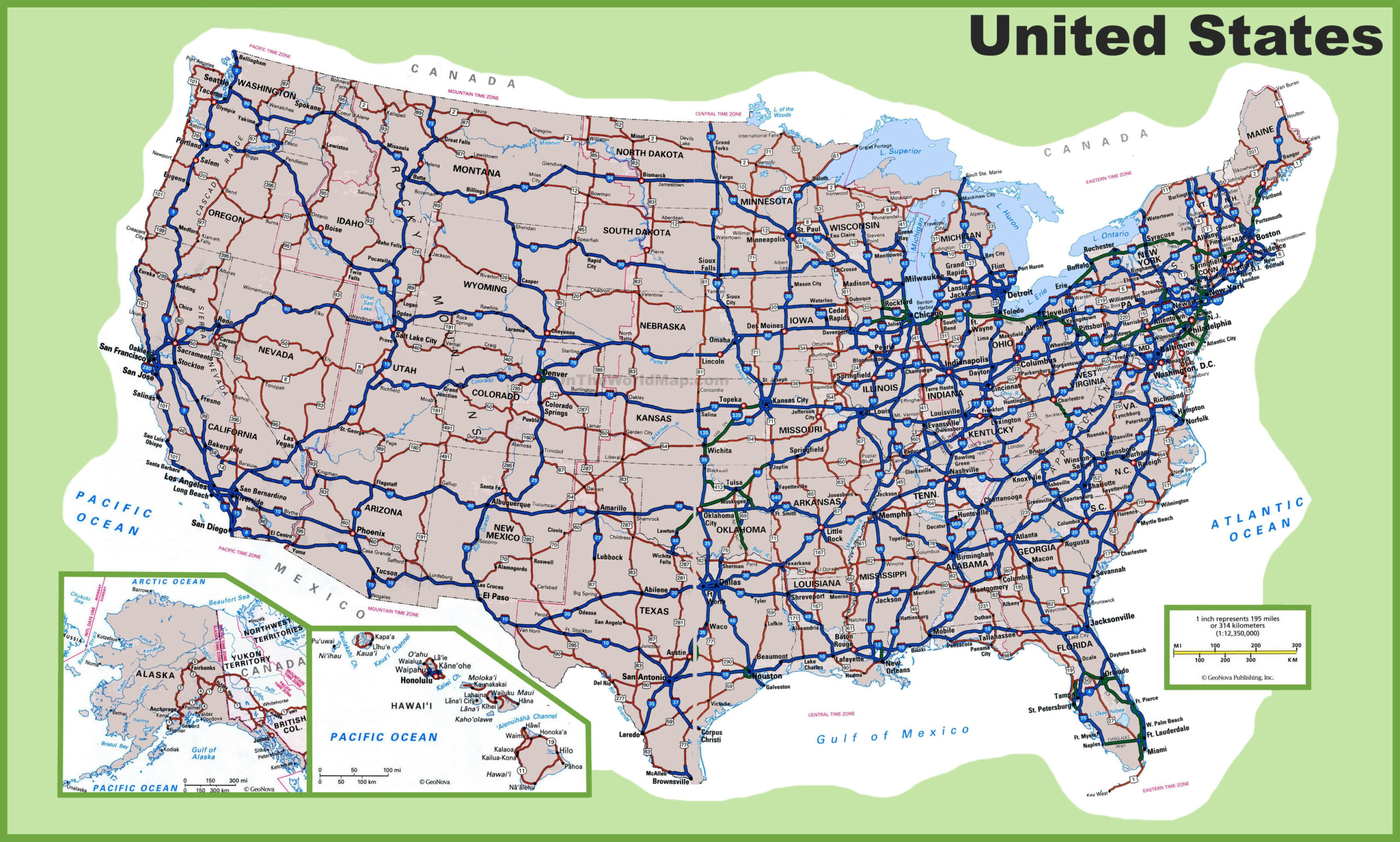 Usa Road Map - Ontheworldmap with Highway Map Of Usa With Cities