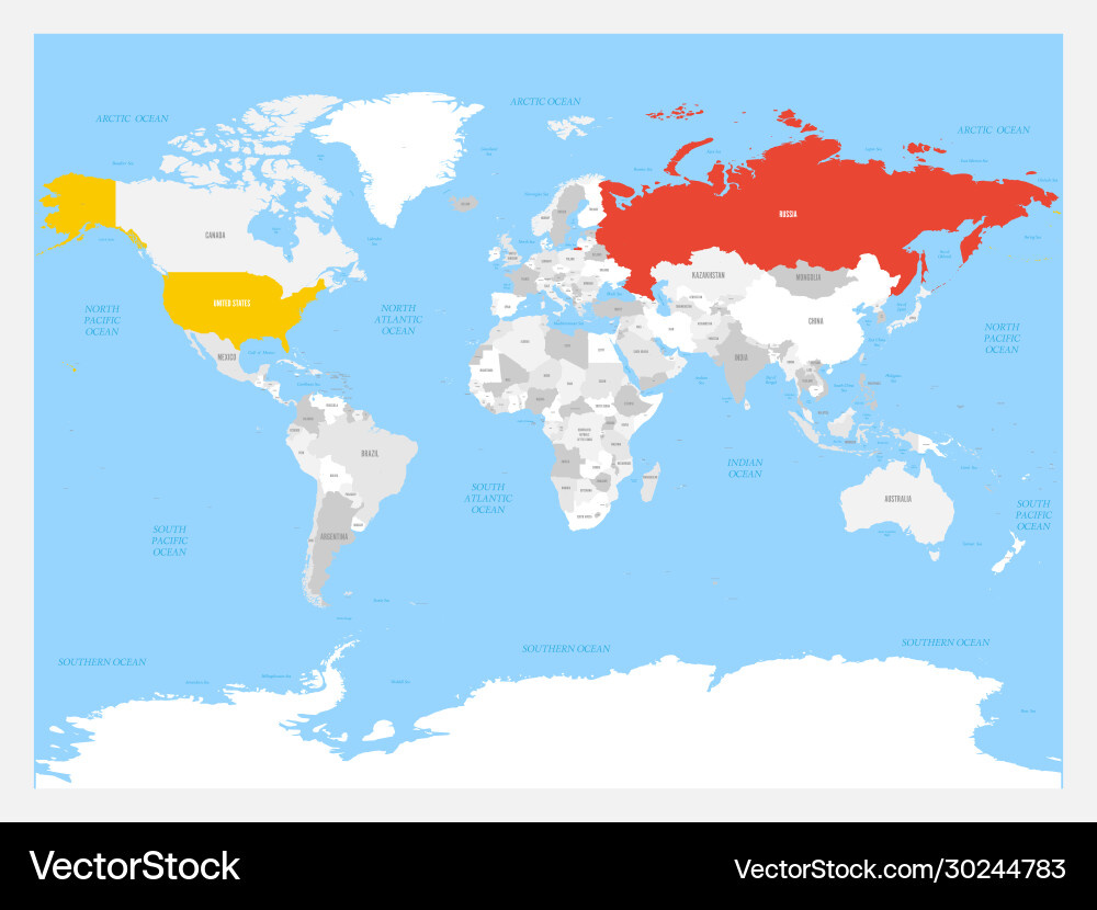 Usa &amp;amp; Russland Auf Weltkarte Lizenzfreies Vektorbild regarding Map Of Russia And The Usa