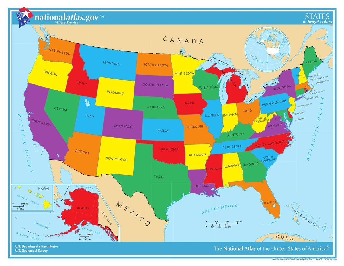 Usa States (Bright Colors) Laminated Wall Map | Ebay throughout Show Me A Map of USA