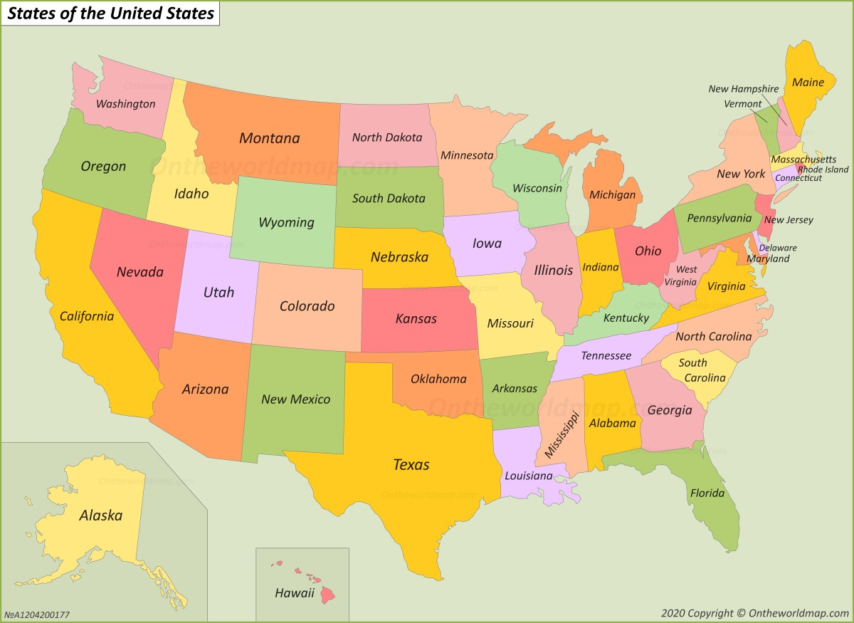 Usa States Map | List Of U.s. States | U.s. Map - Ontheworldmap intended for A Map of the USA States