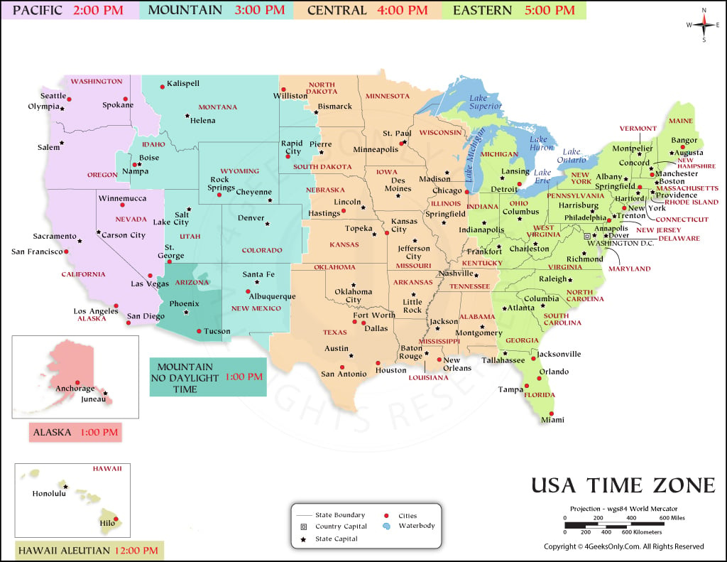 Usa Time Zone Map, Us Time Zone Map, Time Zones Usa regarding Map Of Usa Time Zones And States