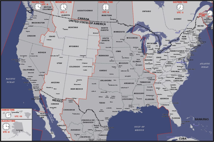 Map of USA Time Zones with Cities