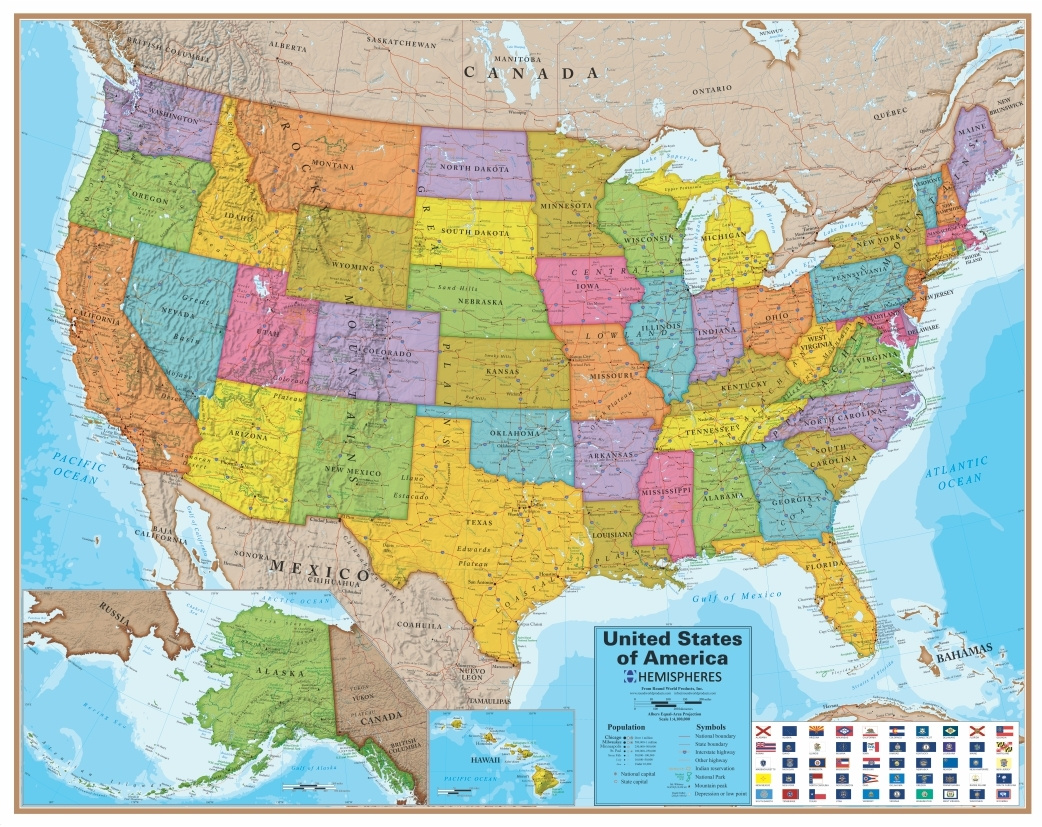 Usa Wall Map Blue Ocean Series - Over The Rainbow inside Map of USA and Surrounding Oceans
