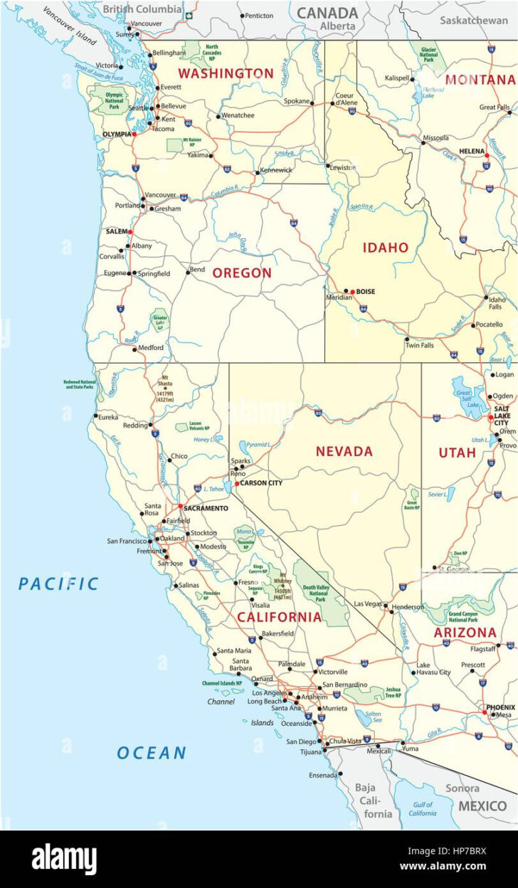 Map of the West Coast of USA