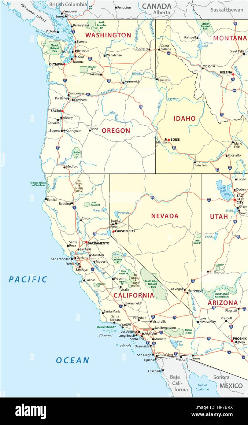 Usa Westcoast Map -Fotos Und -Bildmaterial In Hoher Auflösung – Alamy in Map Of The West Coast Of Usa