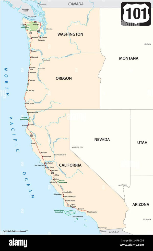 Detailed Map of USA West Coast