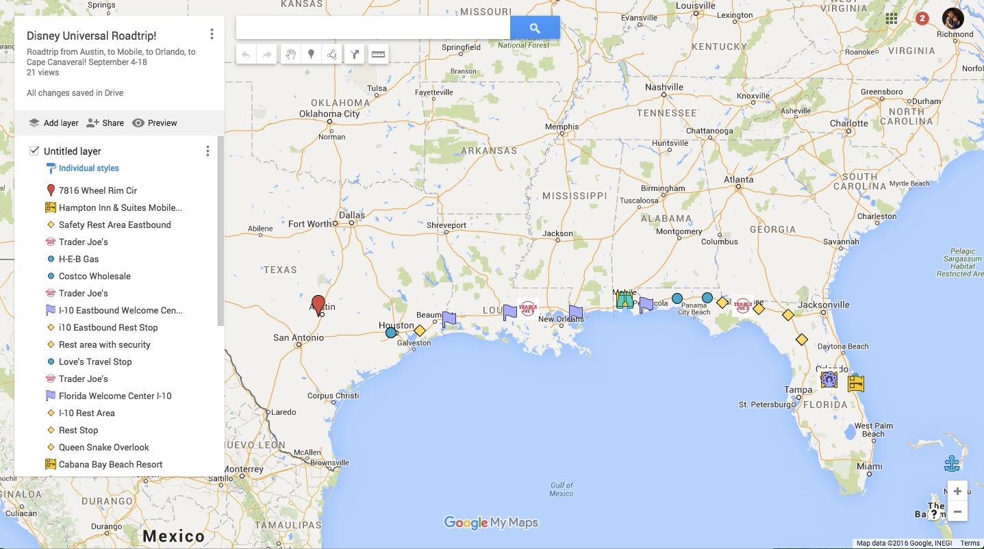 Using Google Maps To Plan A Road Trip regarding Map Of Usa Highway Rest Areas