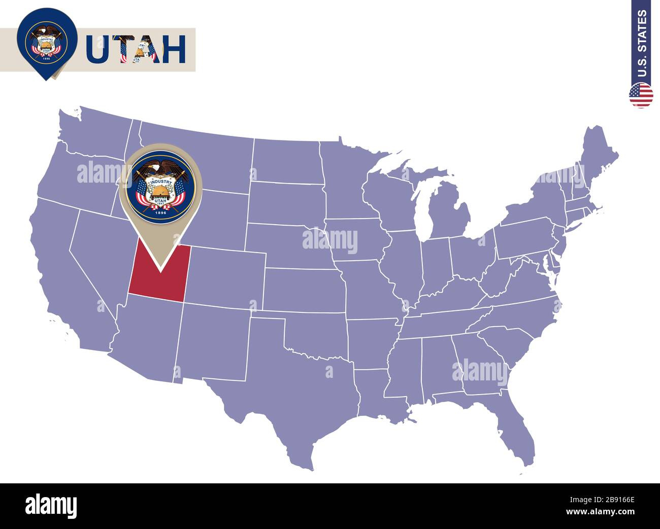Utah State On Usa Map. Utah Flag And Map. Us States Stock Vector within Where Is Utah On the Map of USA