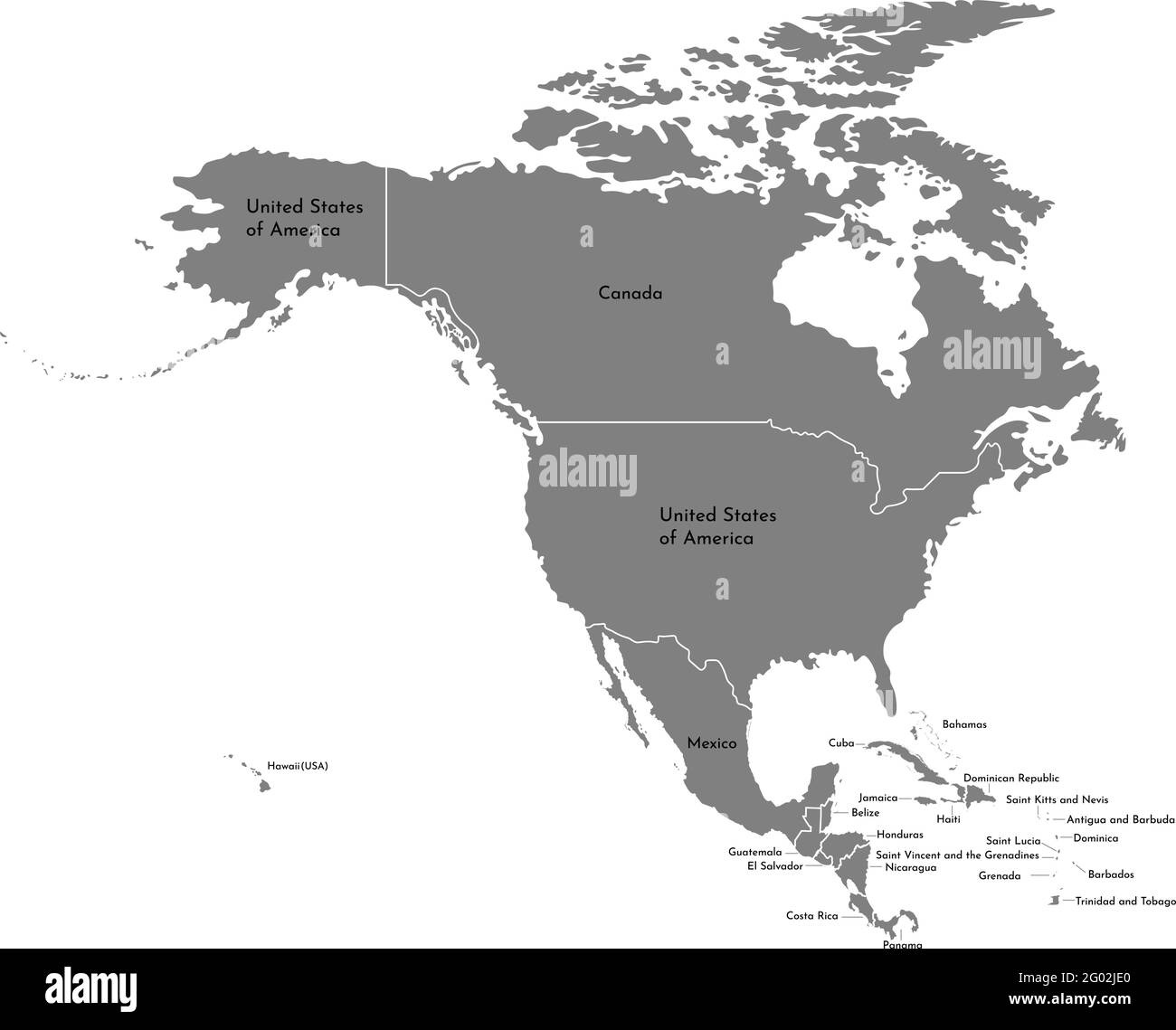 Vector Illustration With Simplified Map Of North American in Map of USA Mexico and Cuba