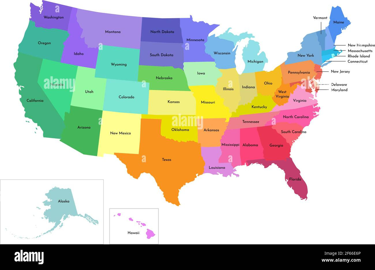 Vector Isolated Illustration Of Simplified Administrative Map Of in Map of USA with State Borders and Names