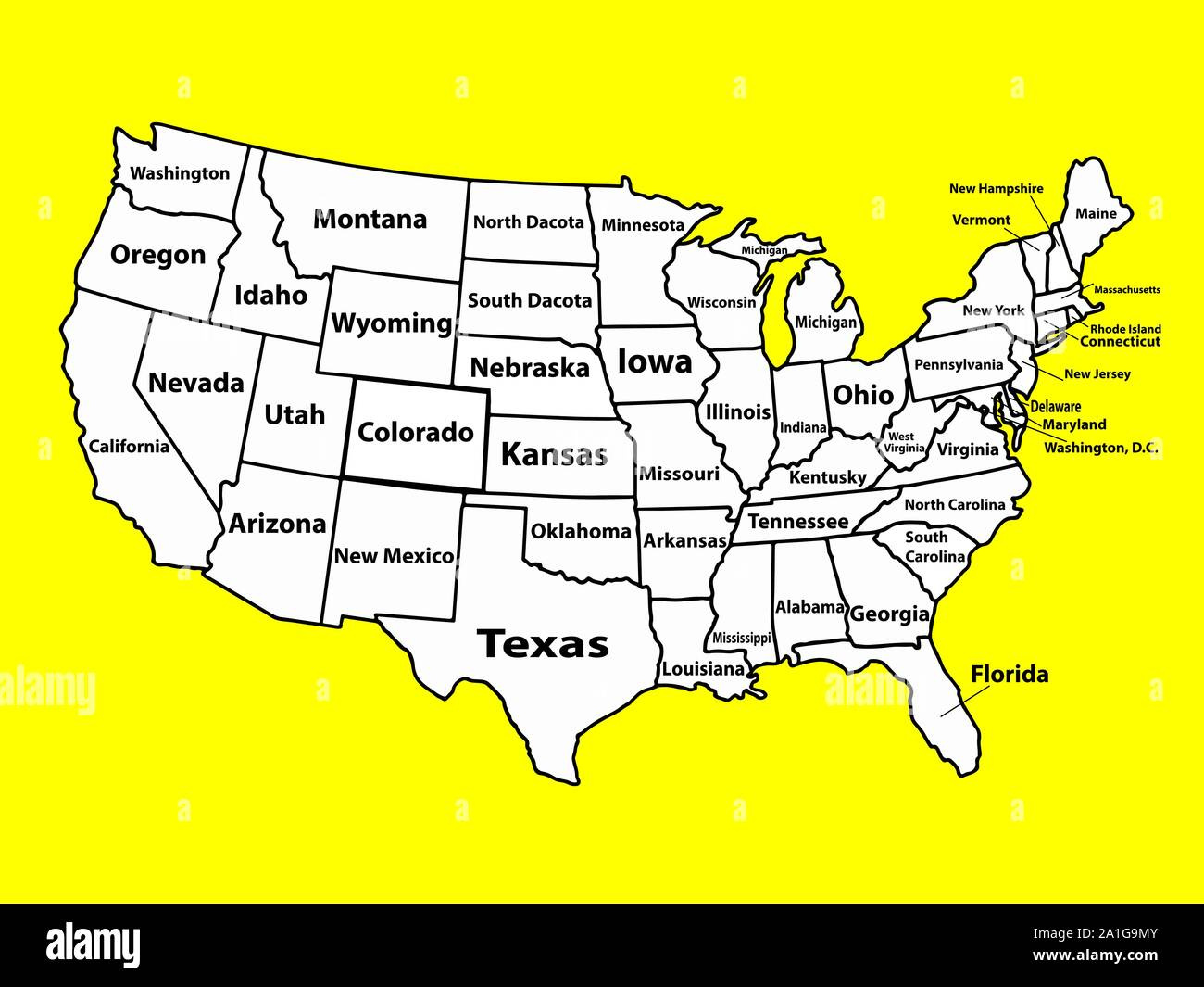 Vector Map Of United States Of America With Full Names Of States in USA Map with Full Names of States