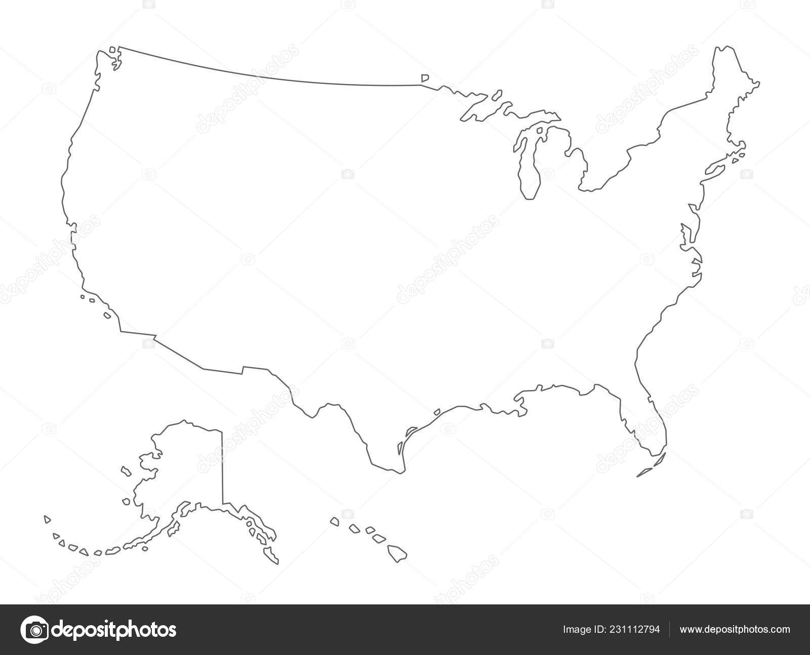 Vektor Usa Skizzierte Karte Mit Alaba Und Hawaii Auf Weißem Stock intended for Outline Map of USA with Alaska and Hawaii