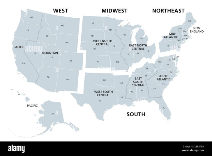 North South East West Map of USA North South East West Map of USA