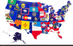 Vereinigte Staaten Von Amerika Karte Mit Landesflaggen Darstellung regarding Map of USA with State Flags