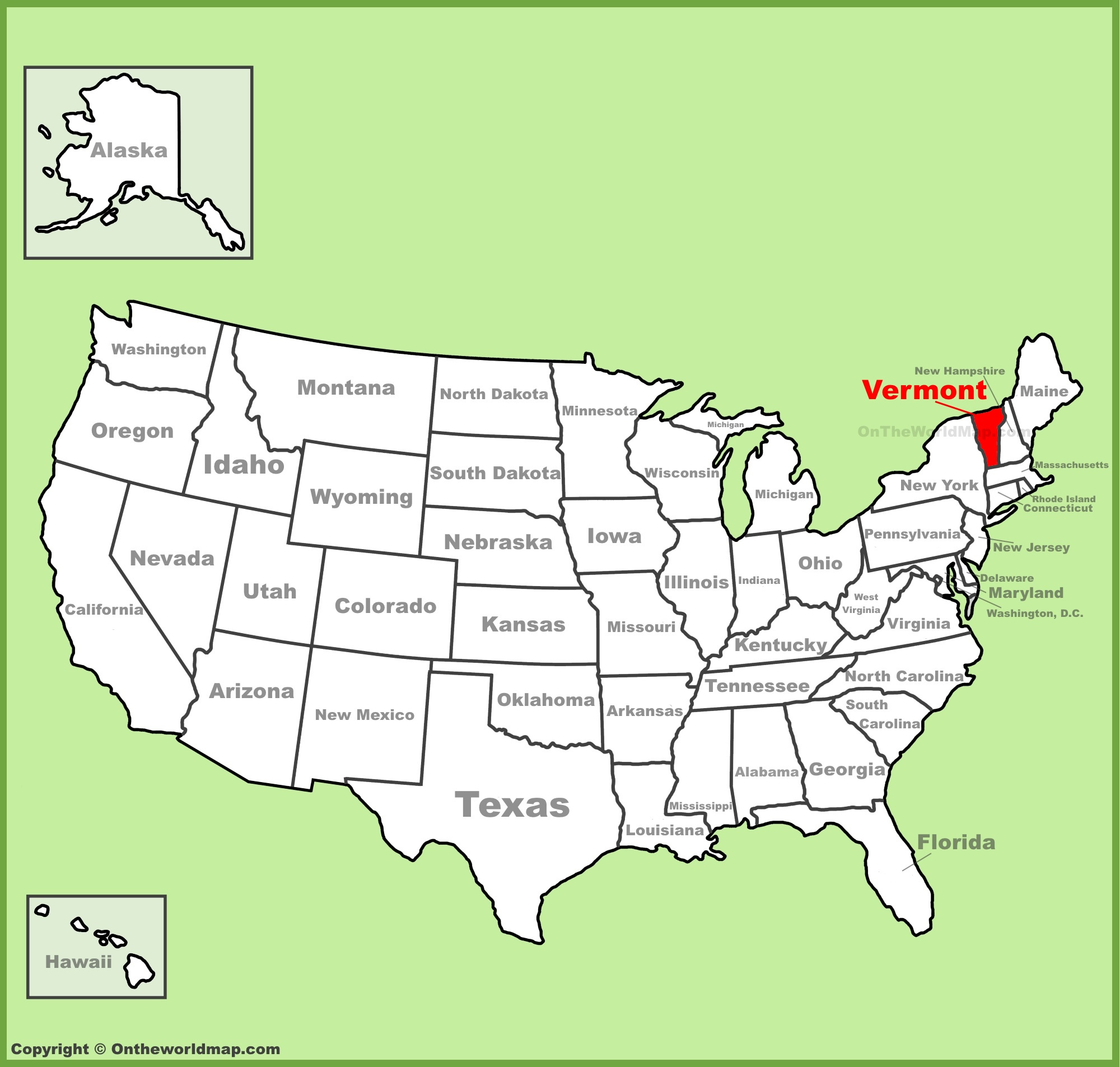 Vermont Location On The U.s. Map - Ontheworldmap intended for Vermont On The Map Of Usa