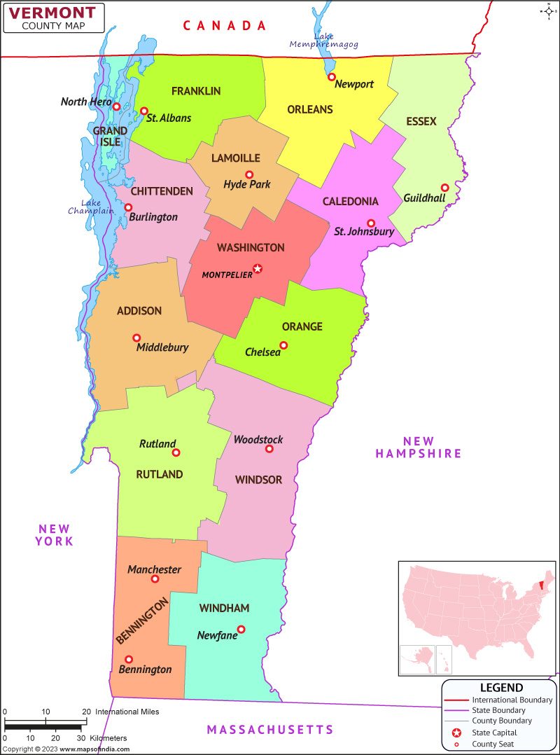 Vermont Map | Map Of Vermont (Vt) State With County inside Vermont On the Map of USA