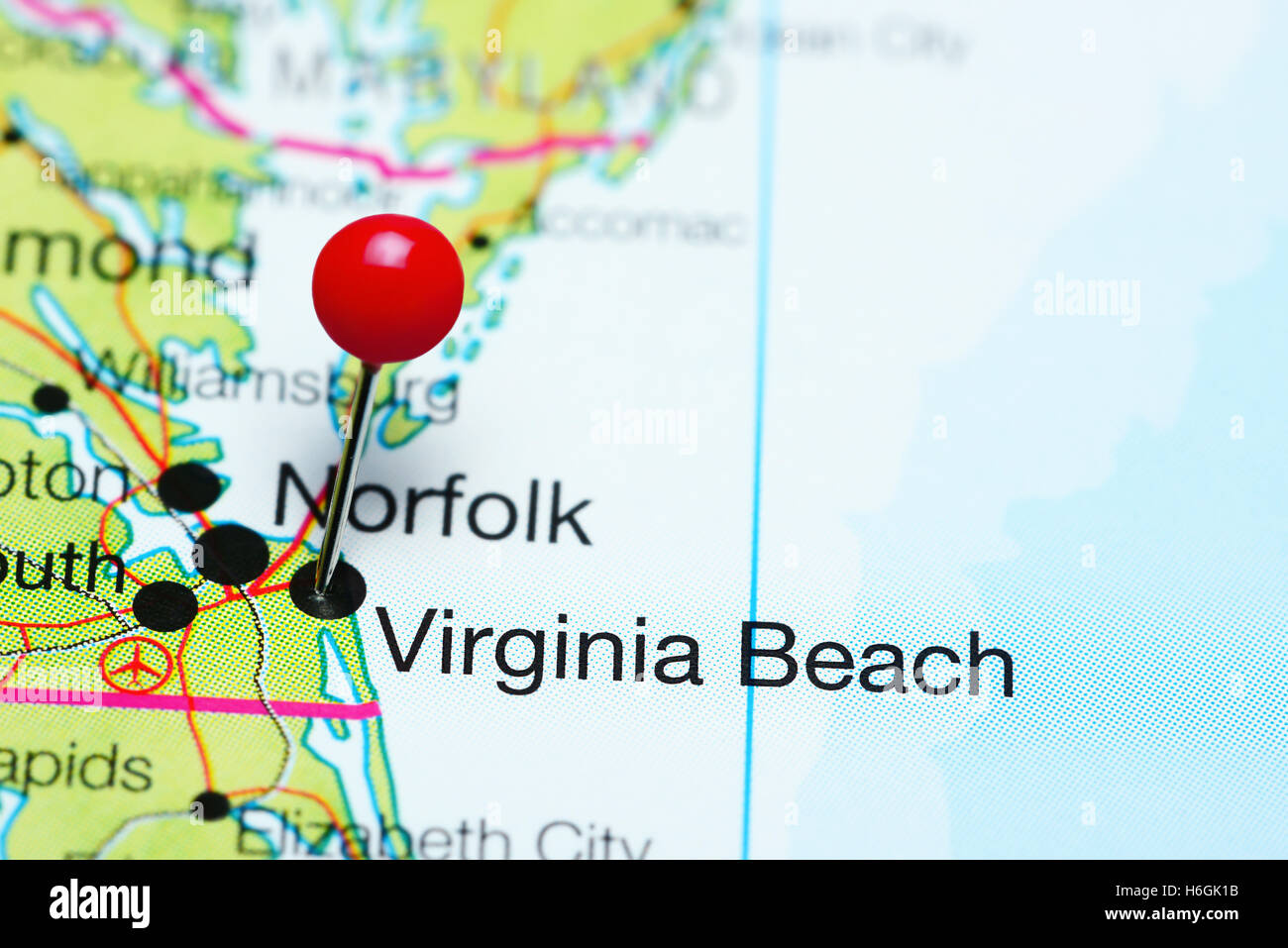 Virginia Beach Pinned On A Map Of Virginia, Usa Stock Photo - Alamy regarding Virginia Beach On Map of USA