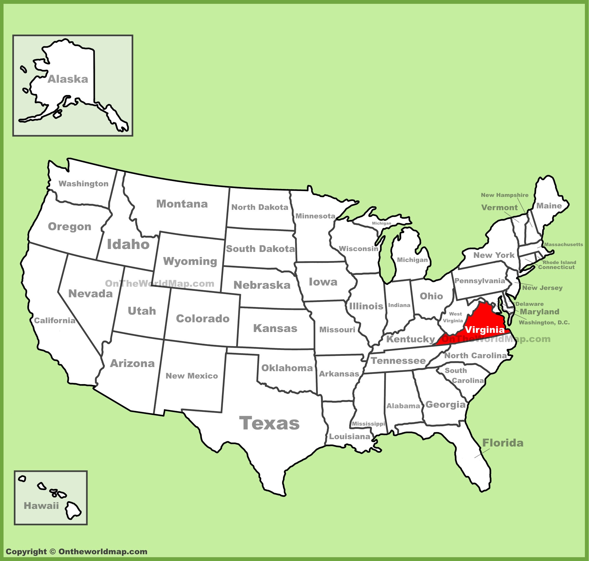 Virginia Location On The U.s. Map - Ontheworldmap with Map Of Virginia Usa And Surrounding States