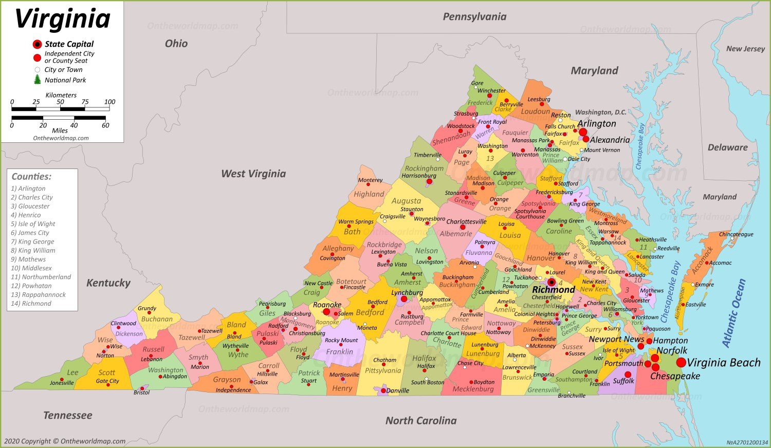 Virginia State Map | Usa | Maps Of Virginia (Va) inside Map of Virginia USA with Cities