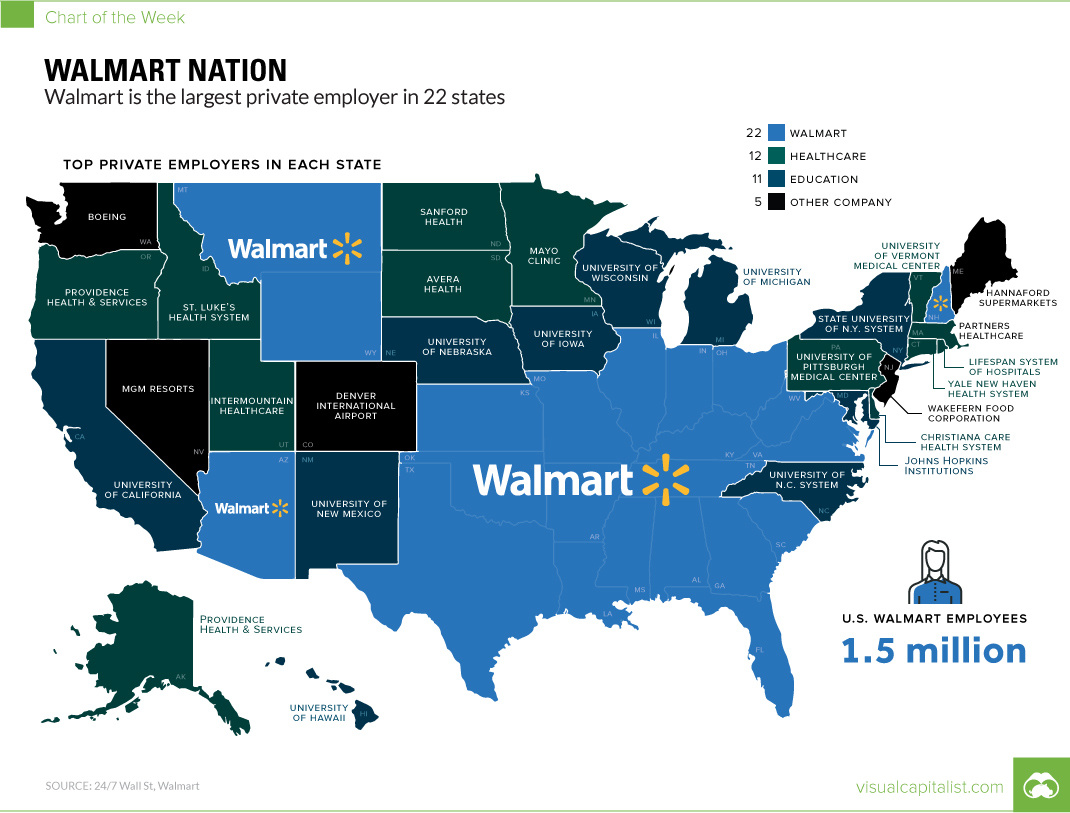 Walmart Nation: Mapping The Largest Employers In The U.s. regarding Map of All Walmarts In USA