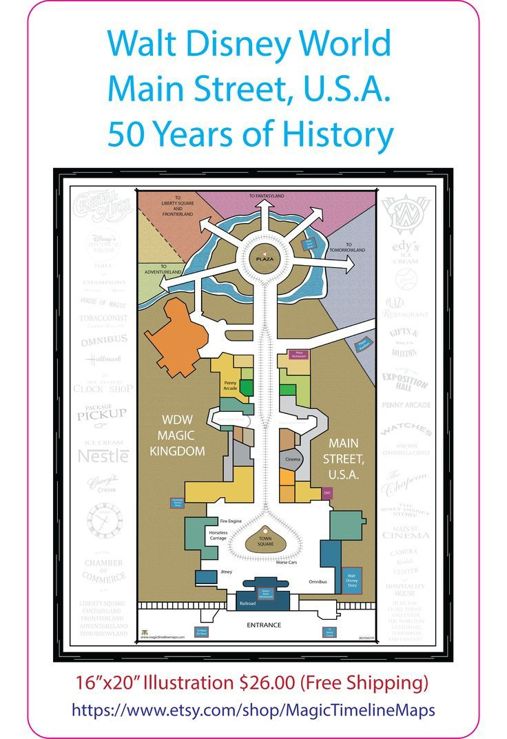 Walt Disney World Main Street - Wdw Vintage Wall Art Fun Map Posters with regard to Map Of Main Street Usa Disney World