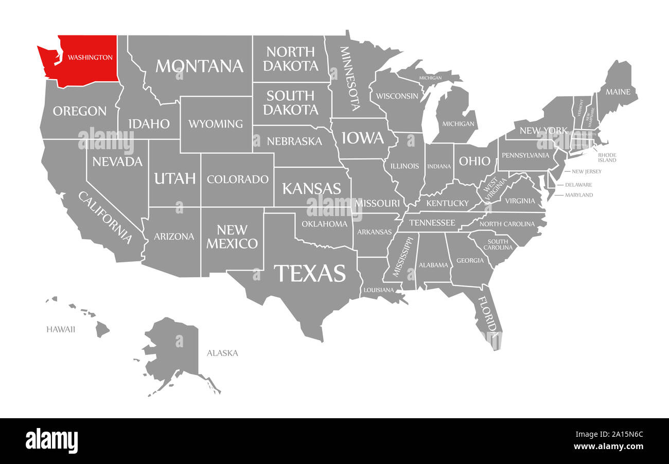Washington Red Highlighted In Map Of The United States Of America throughout Where Is Washington On the Map of USA
