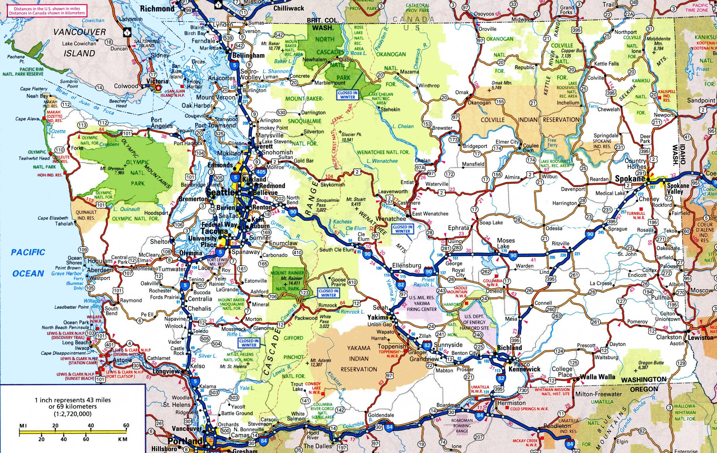 Washington Road Map - Ontheworldmap in Road Map Of Washington State Usa