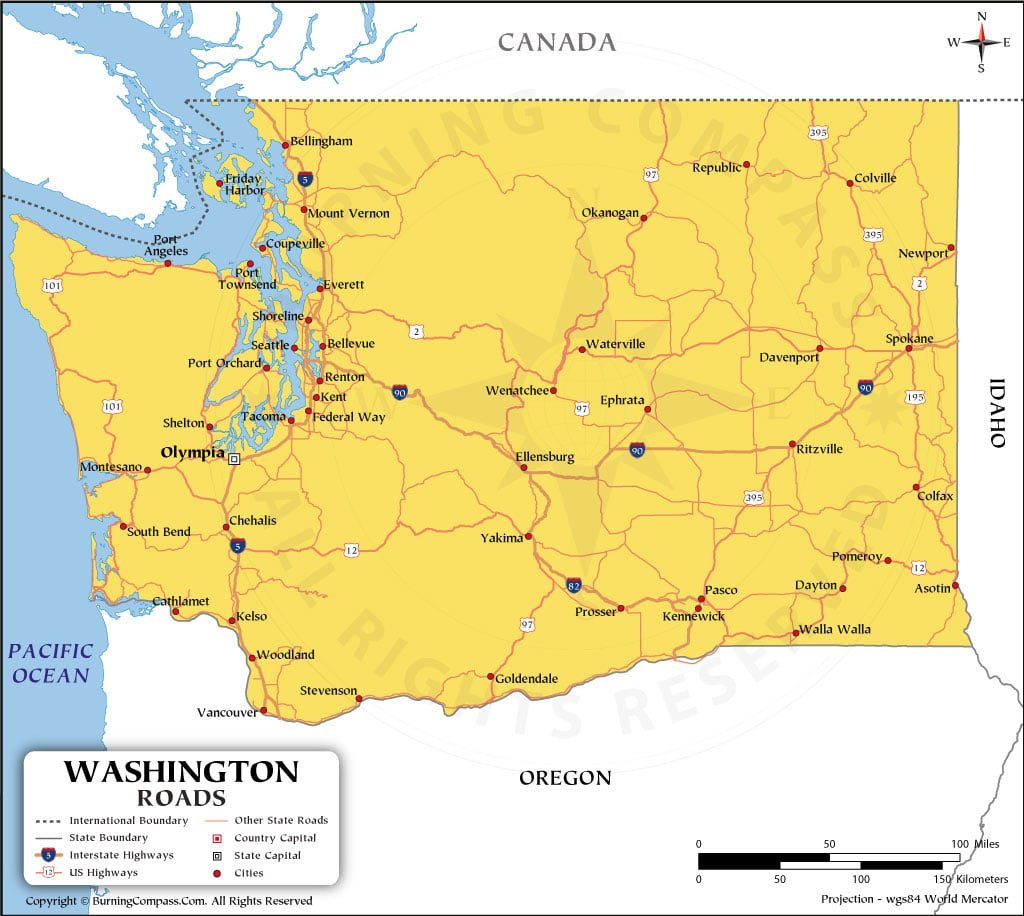Washington State Road Map With Interstate Highways And Us Highways with Road Map Of Washington State Usa