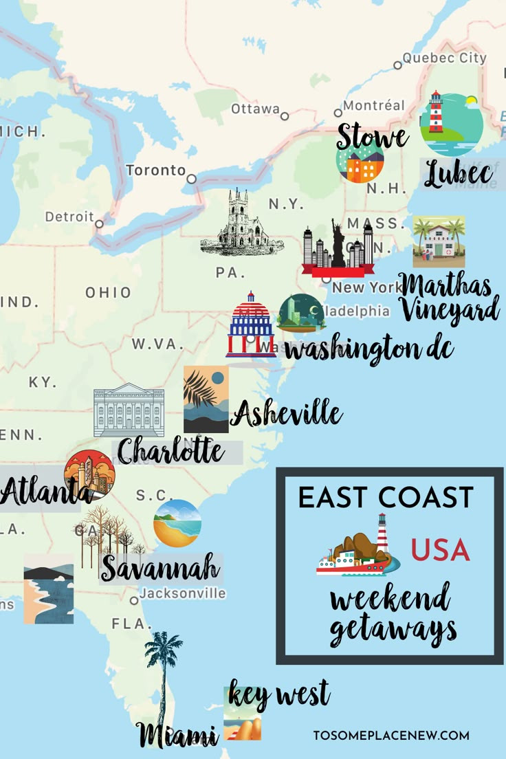Weekend Getaways East Coast Usa with regard to Map Of Best Places To Visit In Usa