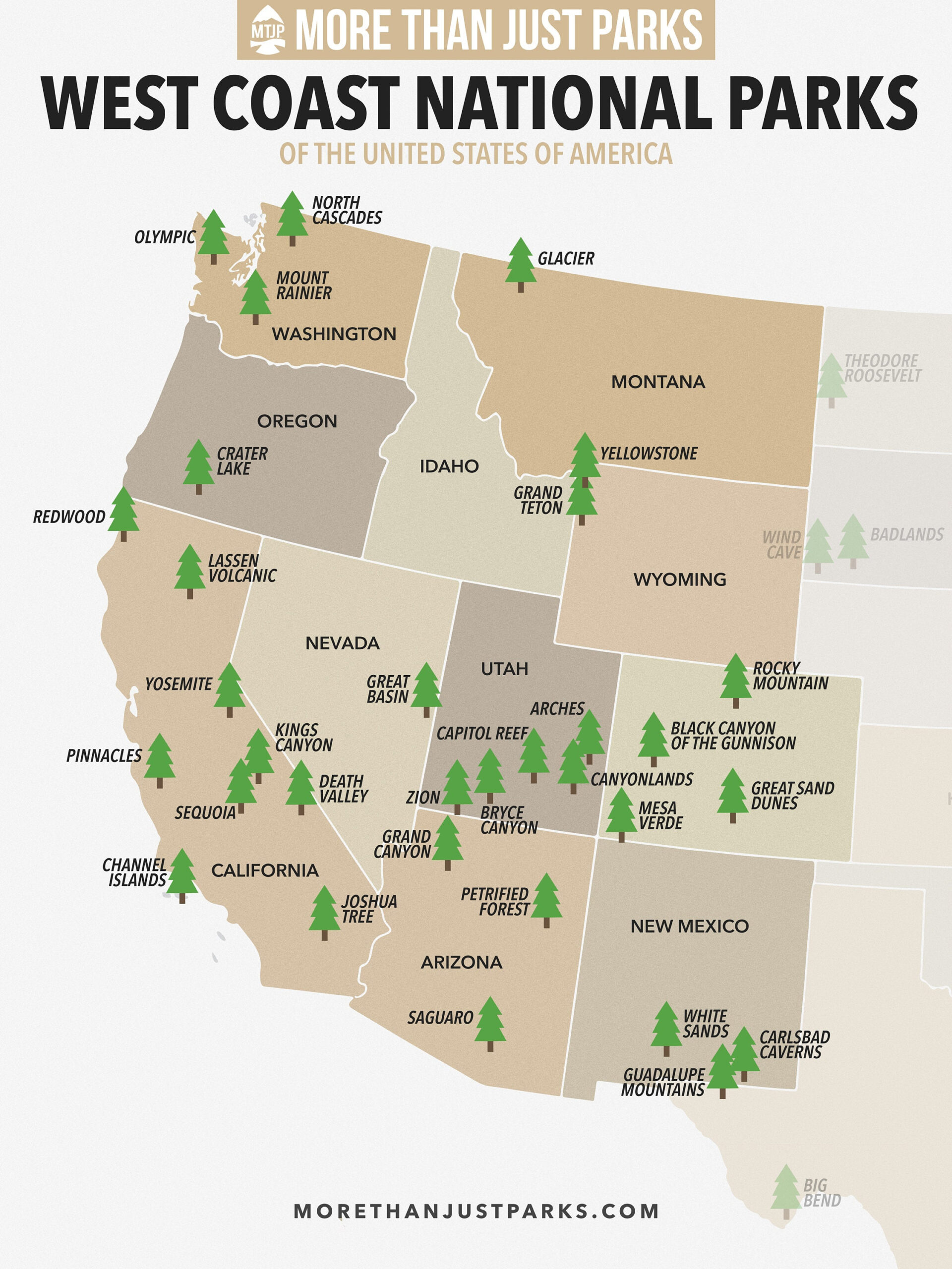 West Coast National Parks Karte Von More Than Just Parks (Download intended for Map Of Western Usa National Parks