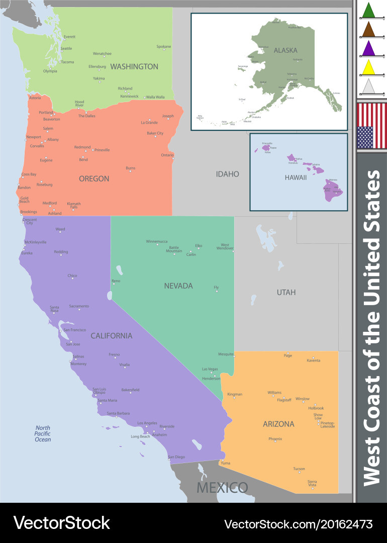 West Coast Of The United States Royalty Free Vector Image inside Map of West Coast States USA
