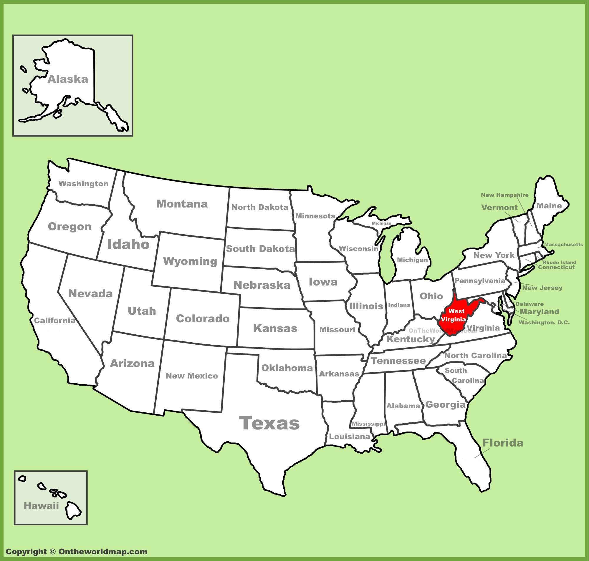 West Virginia Location On The U.s. Map - Ontheworldmap regarding West Virginia On Map of USA
