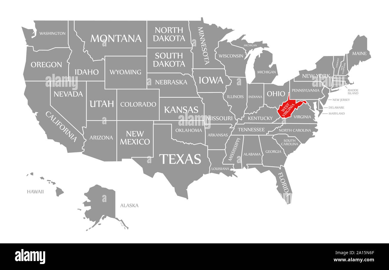 West Virginia Red Highlighted In Map Of The United States Of for West Virginia On Map of USA